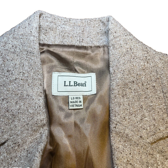 LL Bean Blazer 3 Button Jacket Women's Large Wool Lined Silk Blend Herringbone - Picture 4 of 16